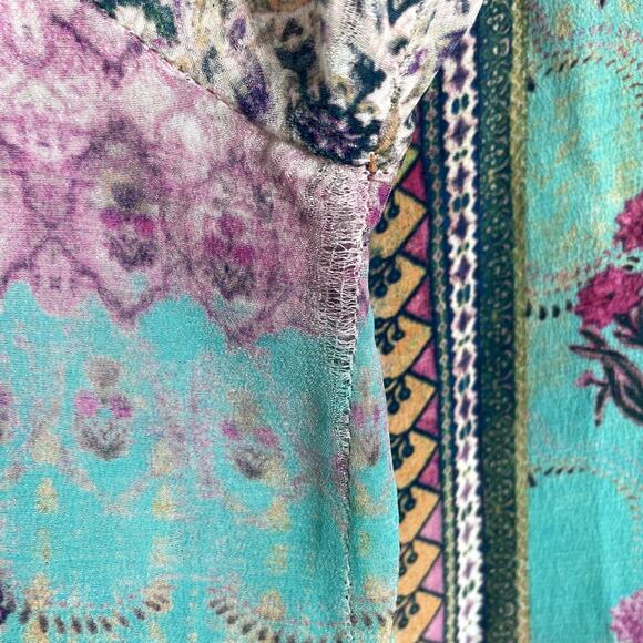 Tolani 100% Silk Printed Tunic Top Roll Tab Sleeves Beach Resort Vacation Large - Picture 12 of 14